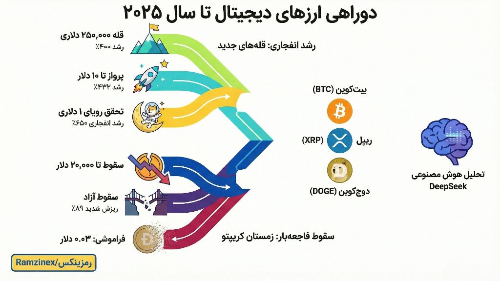اینفوگرافی دو وضعیت رمزارزها در پایان سال 2025