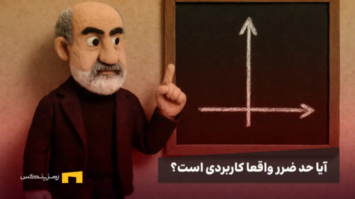 nassim-nicholas-taleb-stop-loss-pupet نسیم نیکلاس در کنار یک نمودار در یک فضای عروسکی