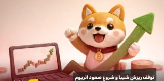 توقف ناگهانی ریزش شیبا؛ آیا زمان خرید در کف فرا رسیده است؟ نماد شیبا اینو در کنار یک نمودار صعودی