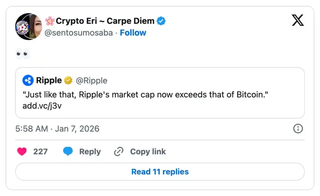 اشاره به توییت قدیمی ریپل درباره ارزش بازار