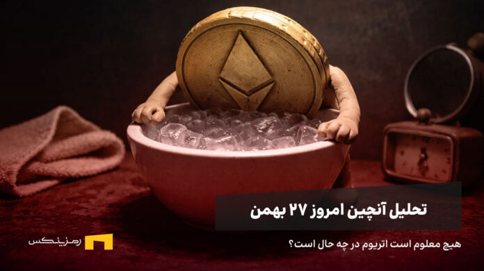 اتریوم در حال فرو بردن سر در ظرف یخ