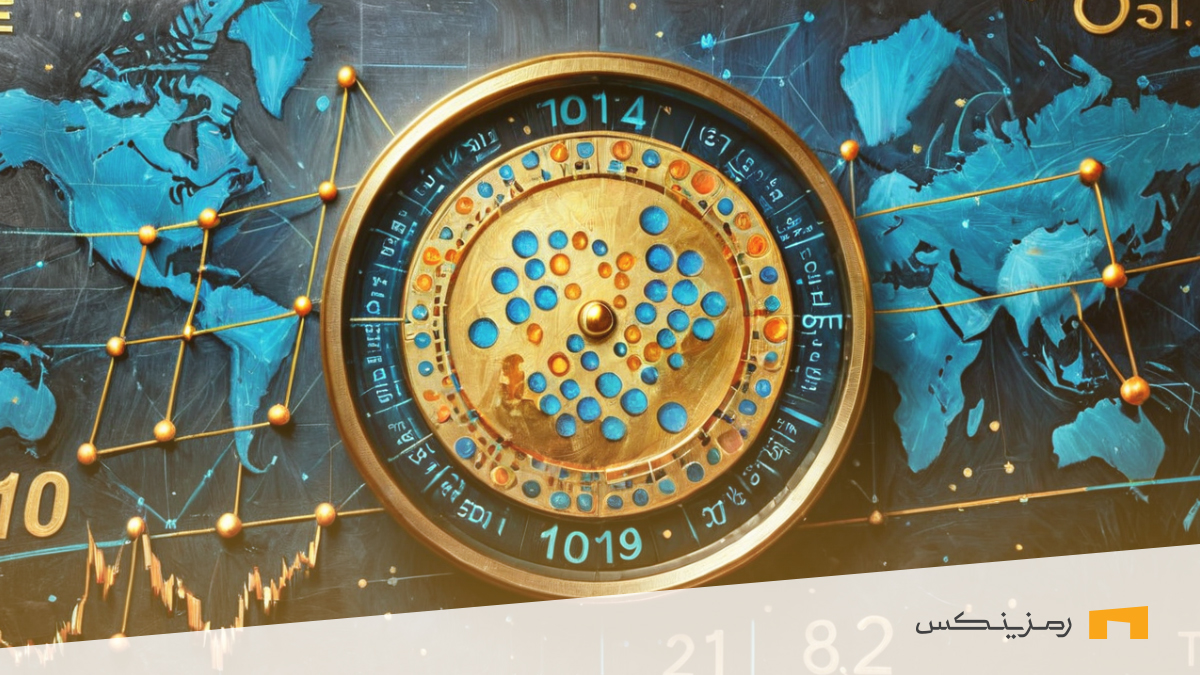 سکه ارز آیوتا (IOTA) و لوگوی صرافی ارز دیجیتال رمزینکس