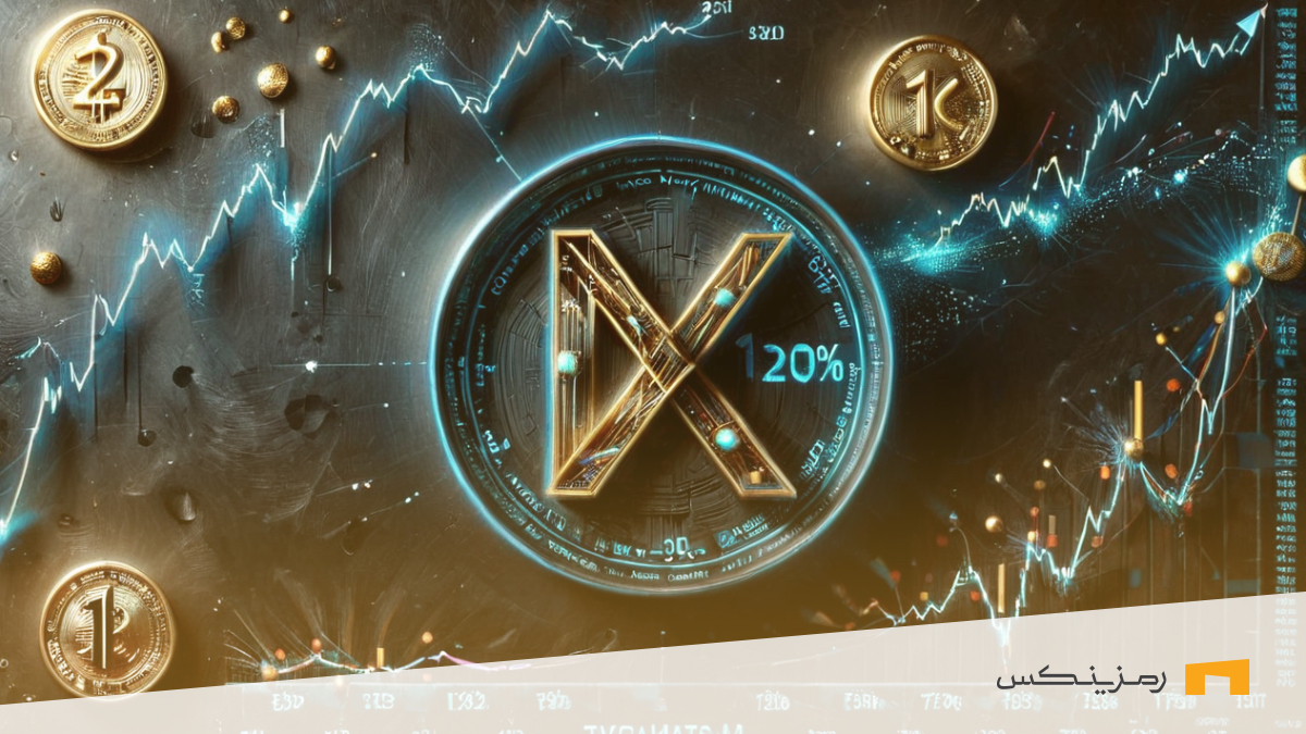 سکه ارز دیجیتال Kava و نمودارهای قیمتی همراه با لوگوی صرافی رمزینکس