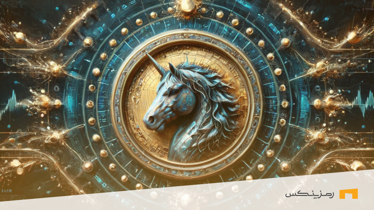 نماد اسب تک شاخ ارز یونی و لوگوی صرافی دیجیتال رمزینکس
